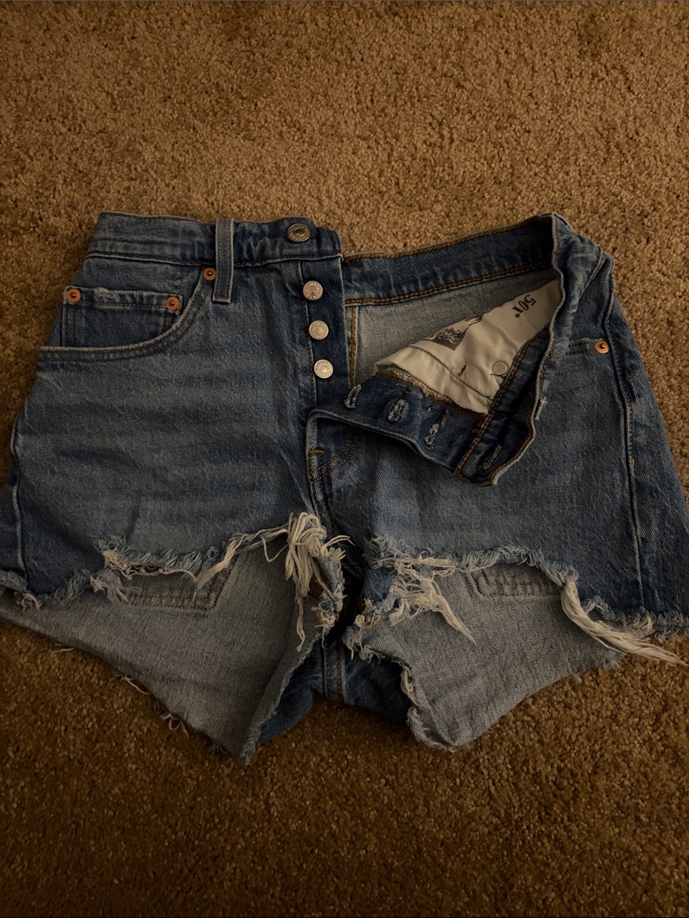 Levi's Blue High-Rise 501 Distressed Denim Shorts